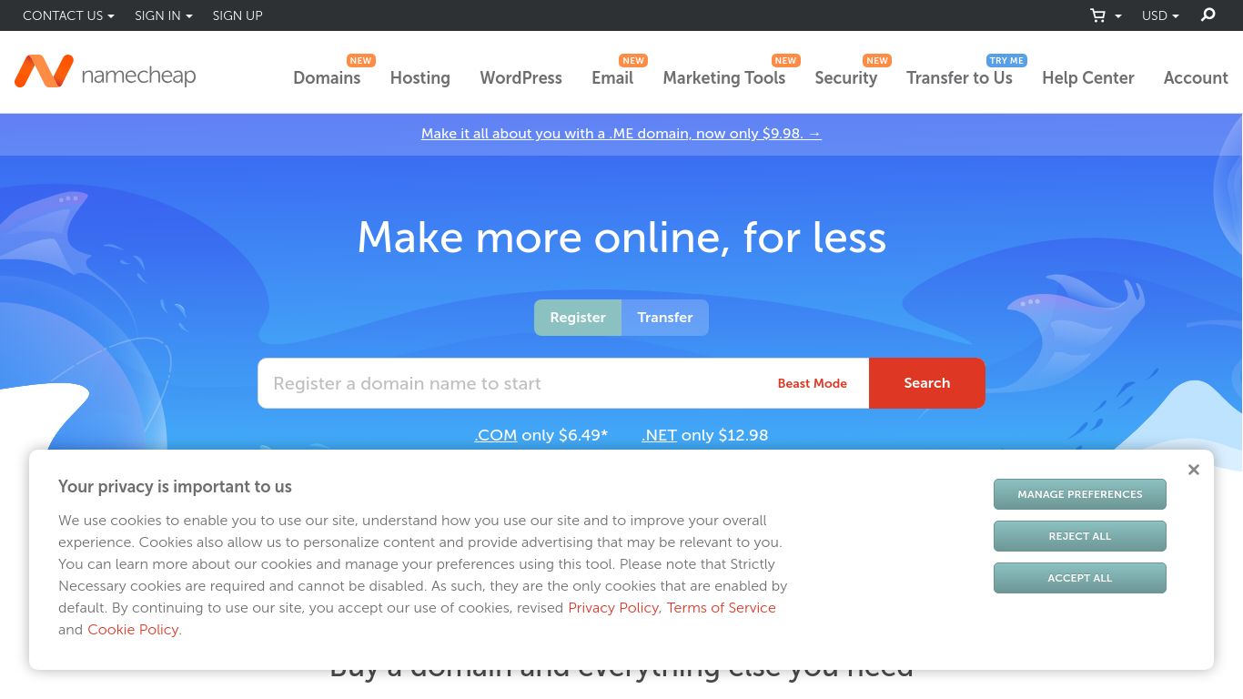 namecheap.com website homepage - live status check by WebsiteDown.xyz
