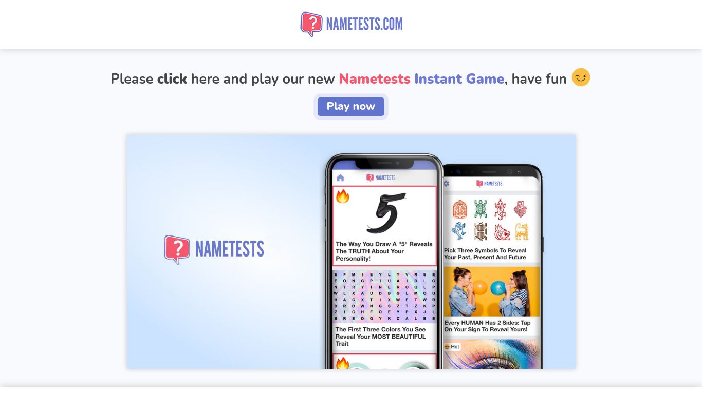 nametests.com website homepage - live status check by WebsiteDown.xyz