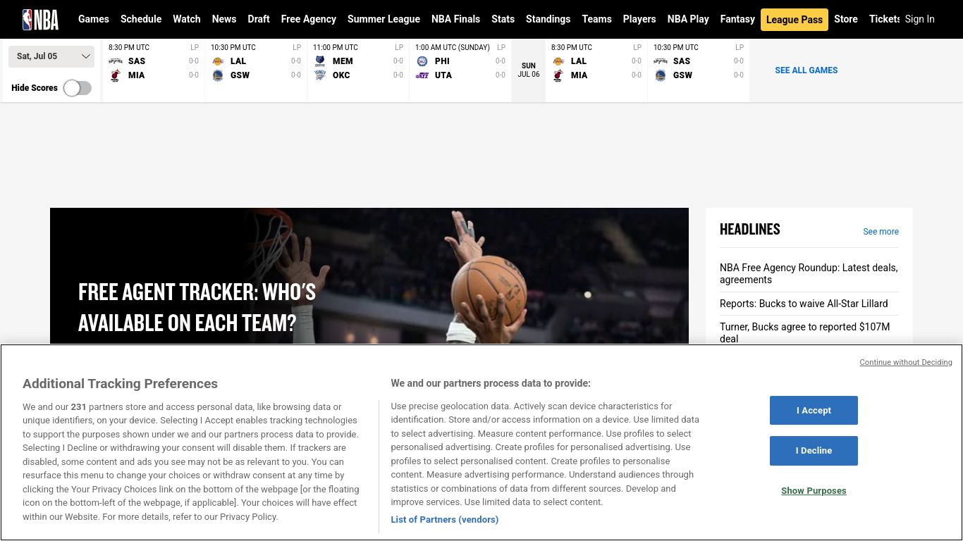 nba.com website homepage - live status check by WebsiteDown.xyz