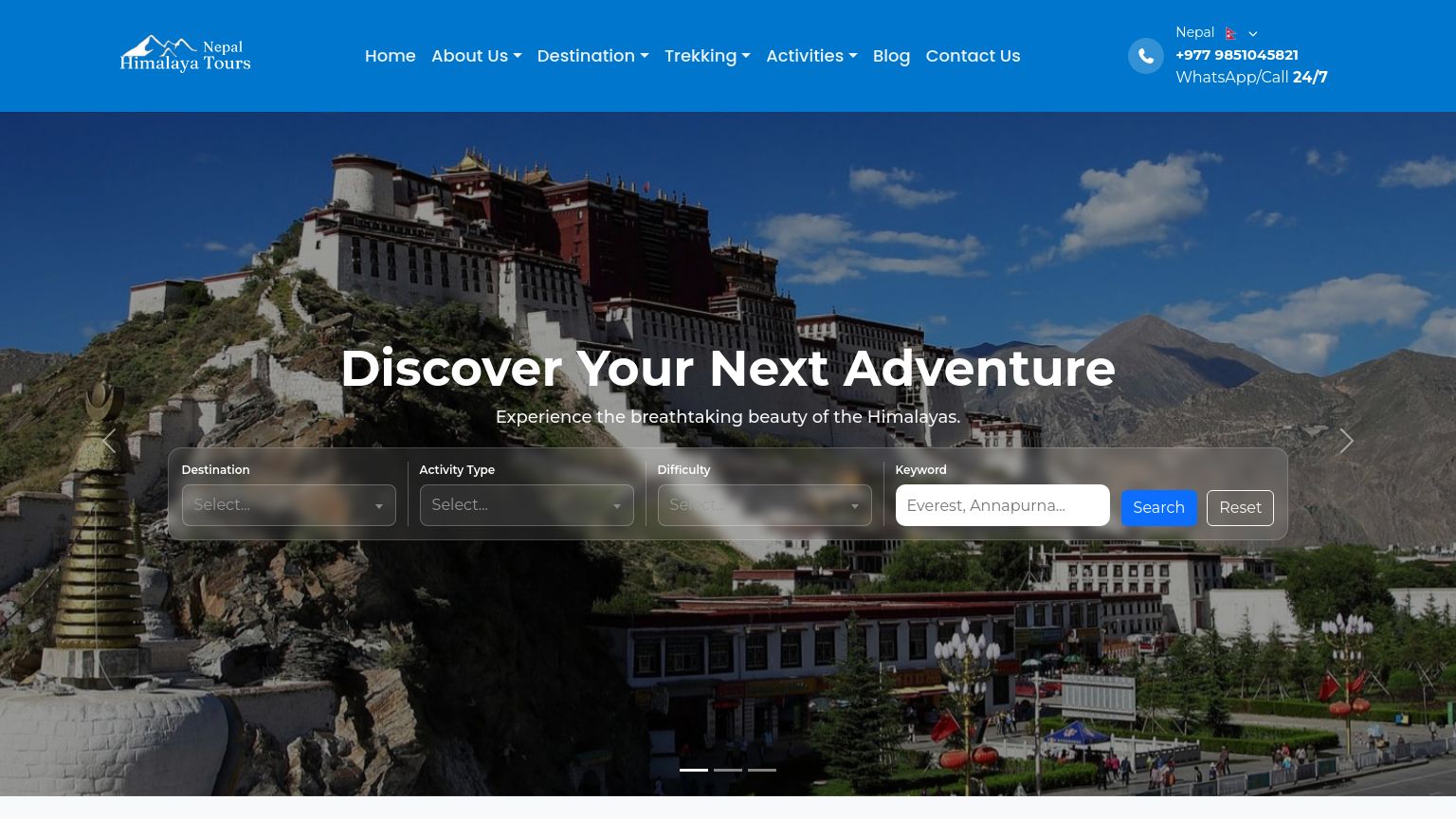 nepalhimalayatours.com website homepage - live status check by WebsiteDown.xyz