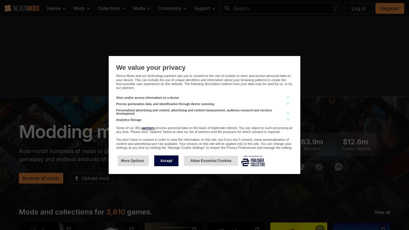 nexusmods.com website homepage - live status check by WebsiteDown.xyz