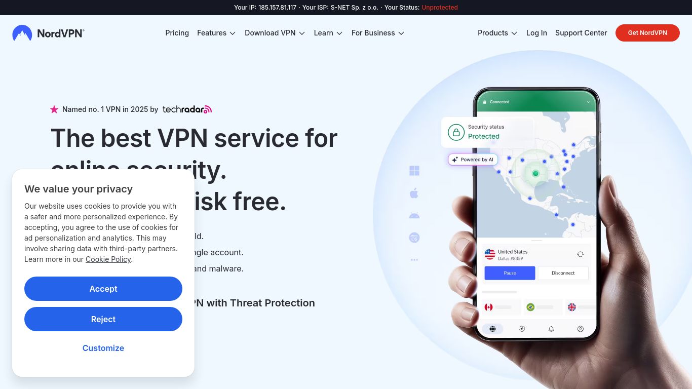 nordvpn.com website homepage - live status check by WebsiteDown.xyz