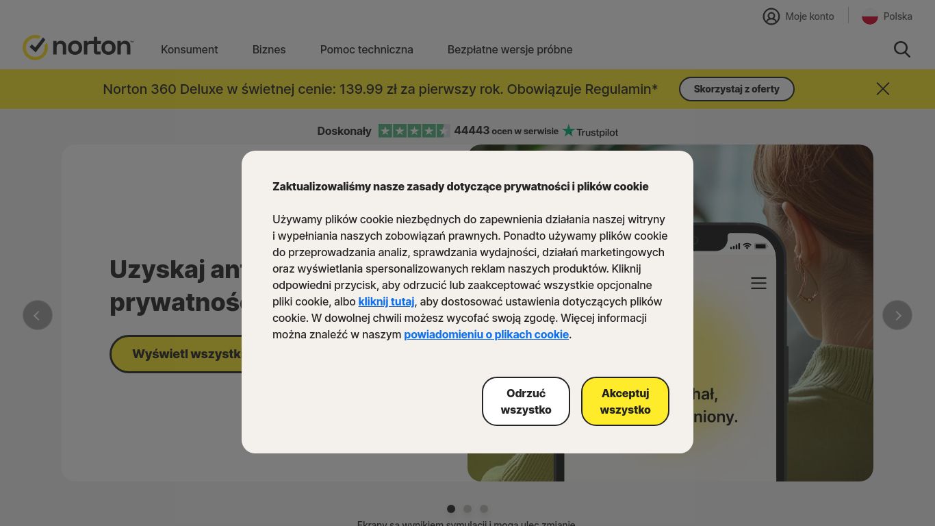 norton.com website homepage - live status check by WebsiteDown.xyz