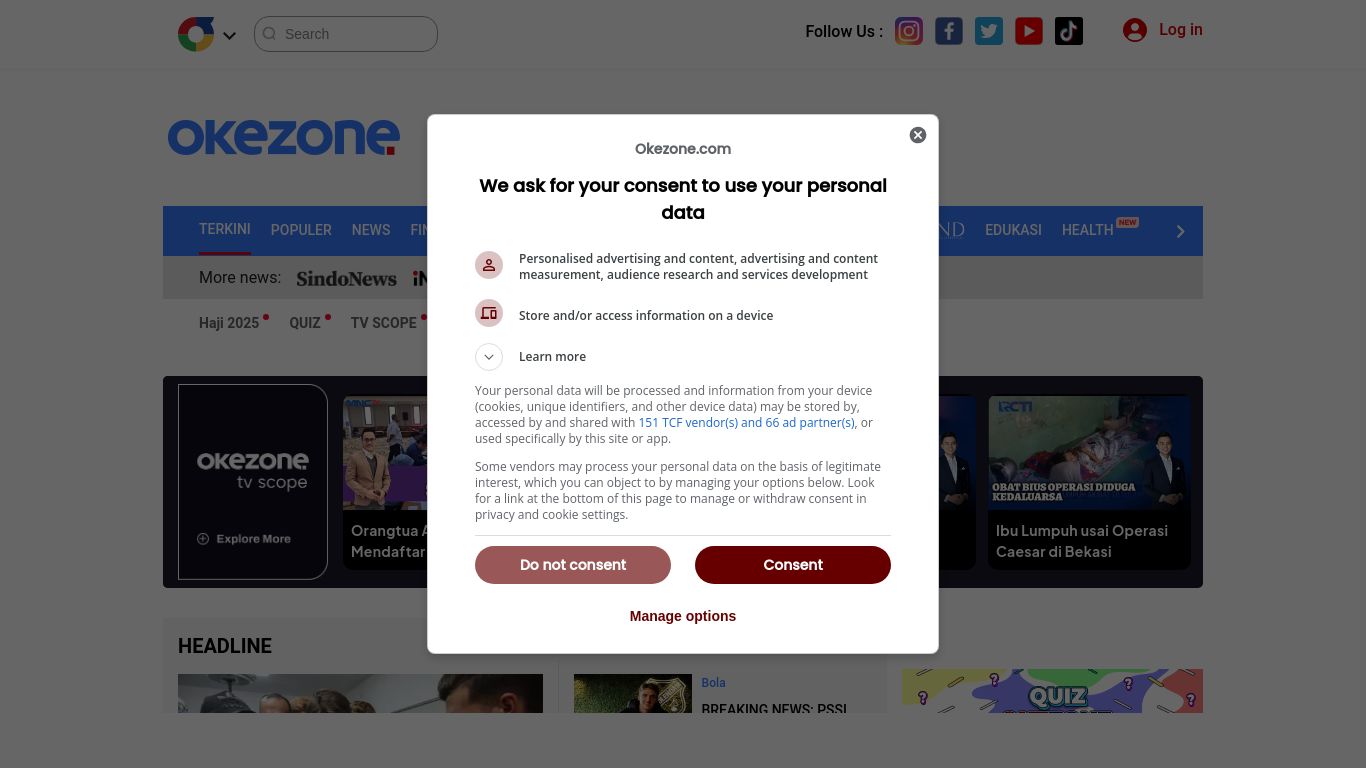 okezone.com website homepage - live status check by WebsiteDown.xyz