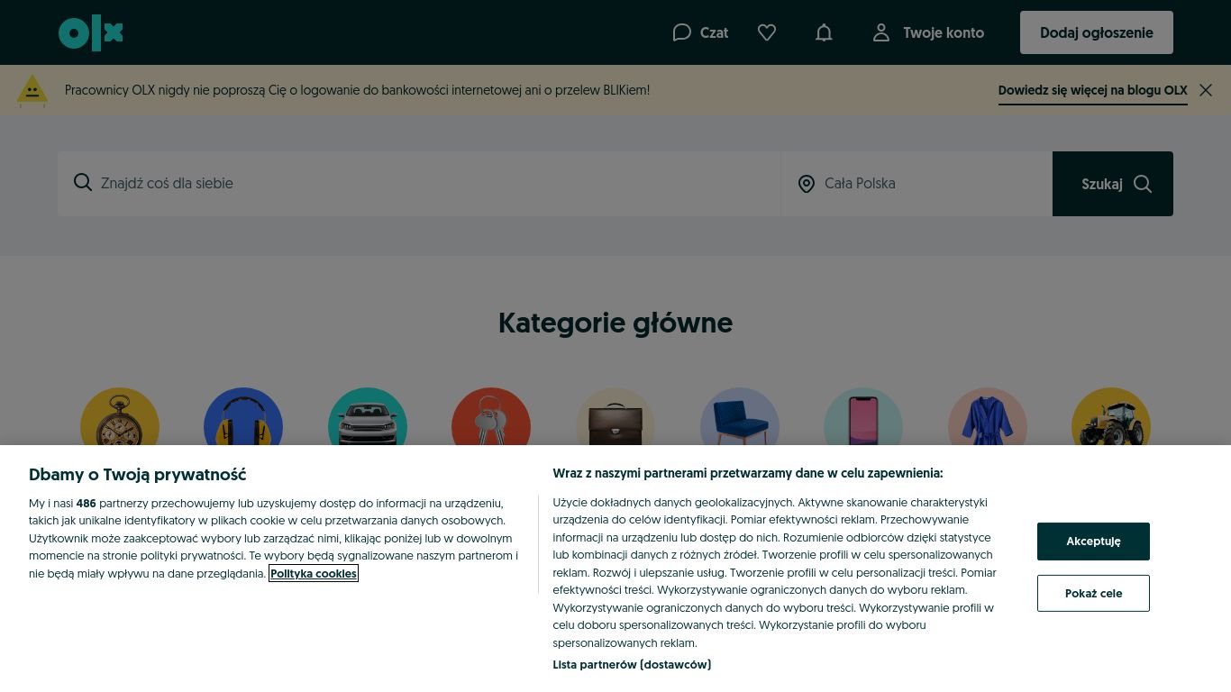 olx.pl website homepage - live status check by WebsiteDown.xyz