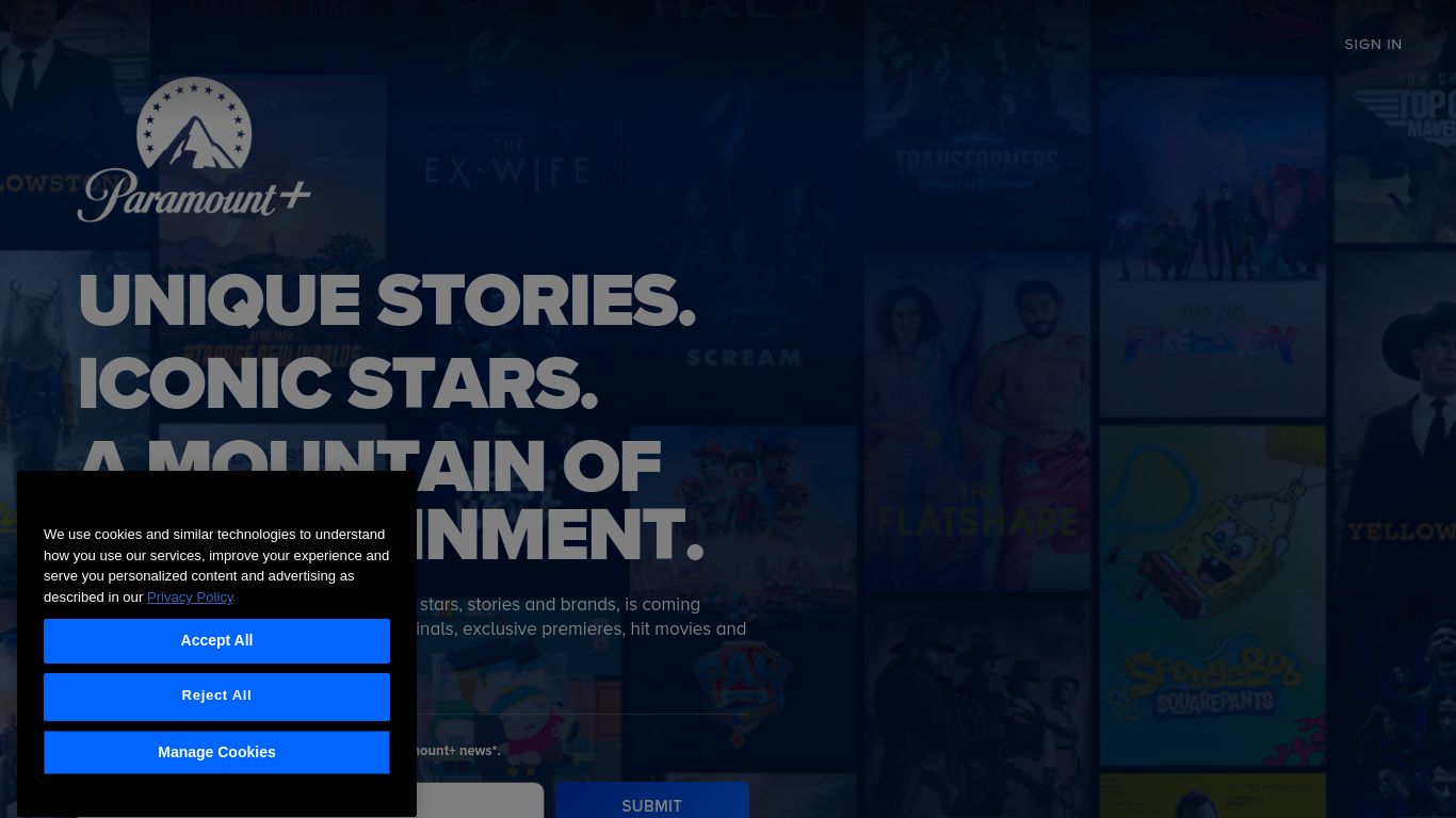 paramountplus.com website homepage - live status check by WebsiteDown.xyz