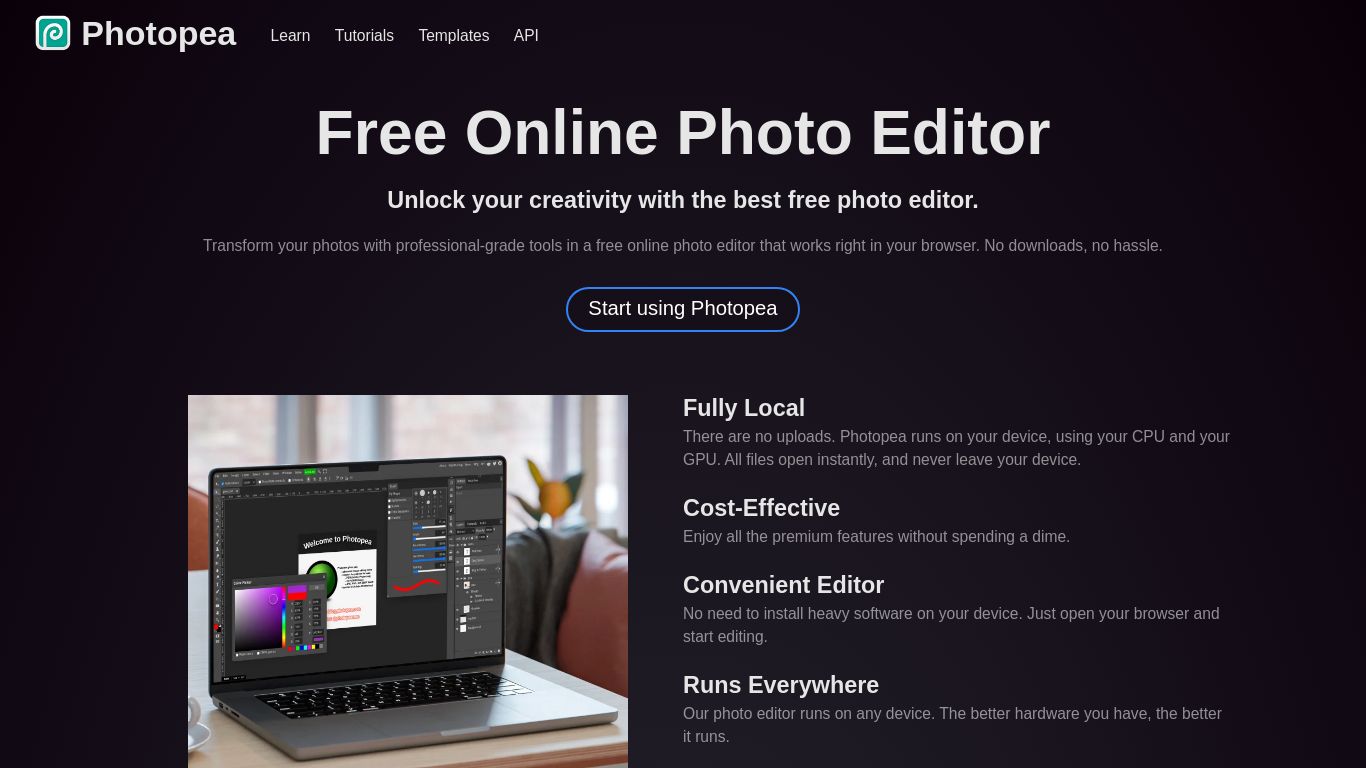 photopea.com website homepage - live status check by WebsiteDown.xyz