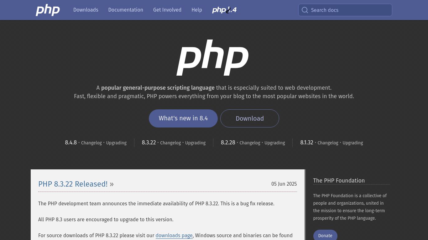 php.net website homepage - live status check by WebsiteDown.xyz
