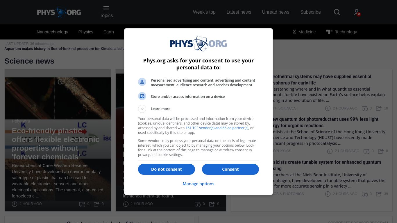 phys.org website homepage - live status check by WebsiteDown.xyz