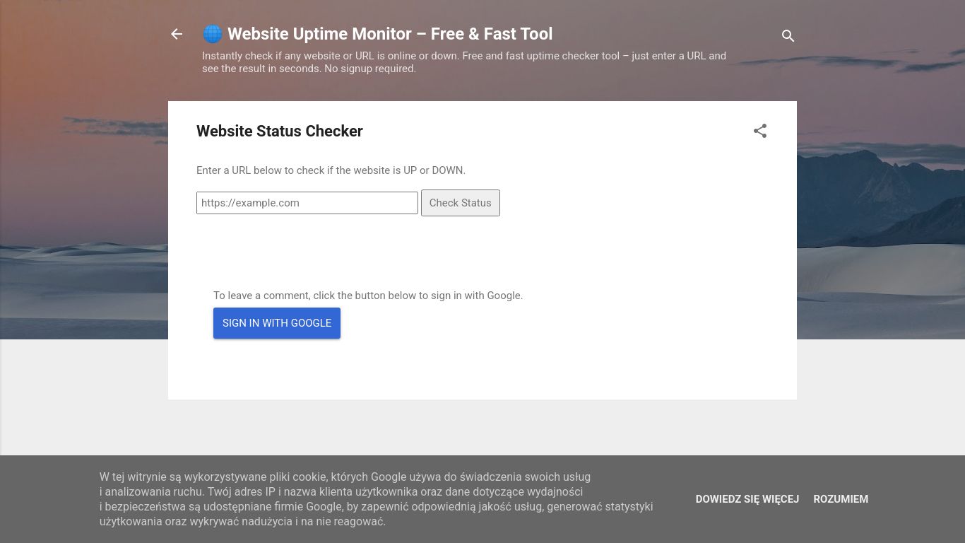 pingmyweb.blogspot.com website homepage - live status check by WebsiteDown.xyz