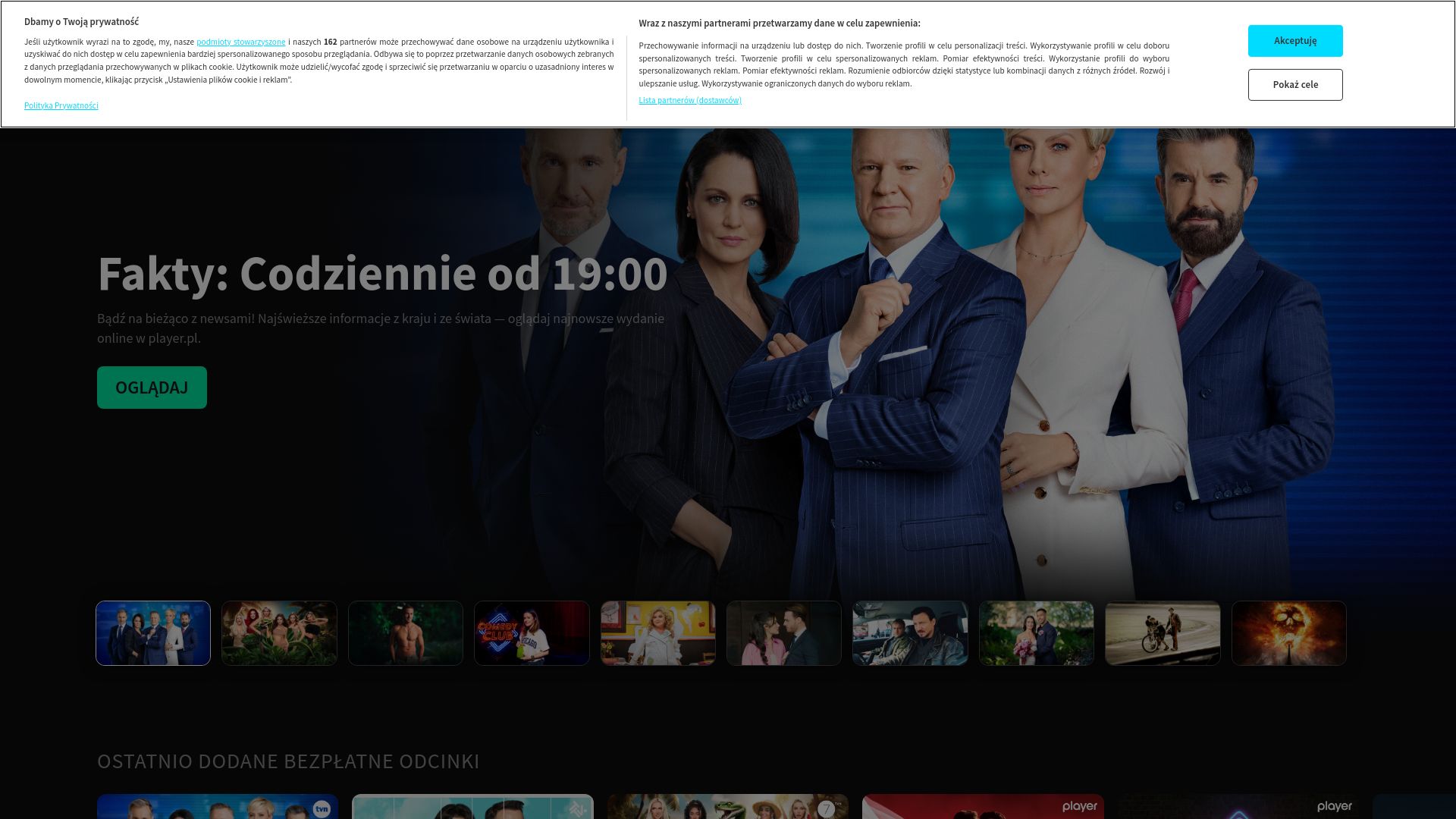 player.pl website homepage - live status check by WebsiteDown.xyz