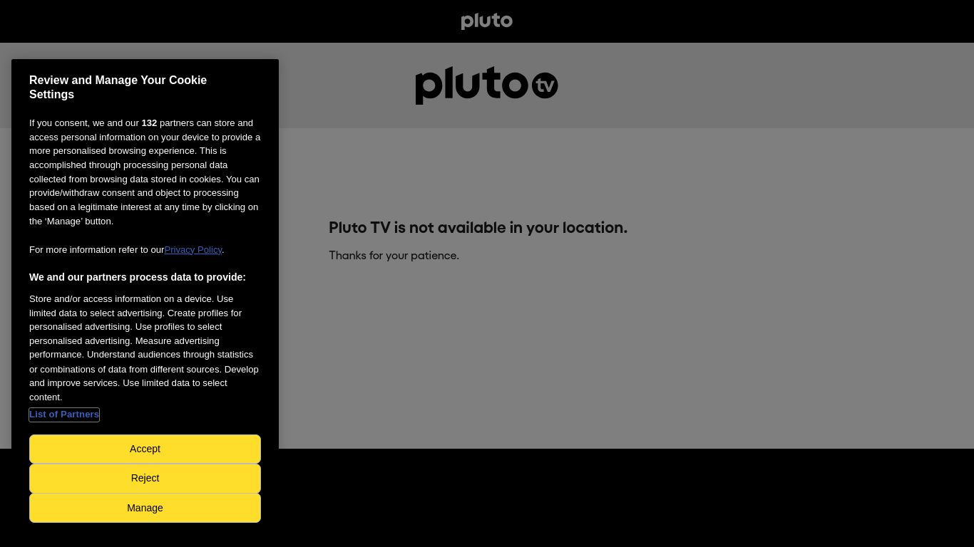 pluto.tv website homepage - live status check by WebsiteDown.xyz