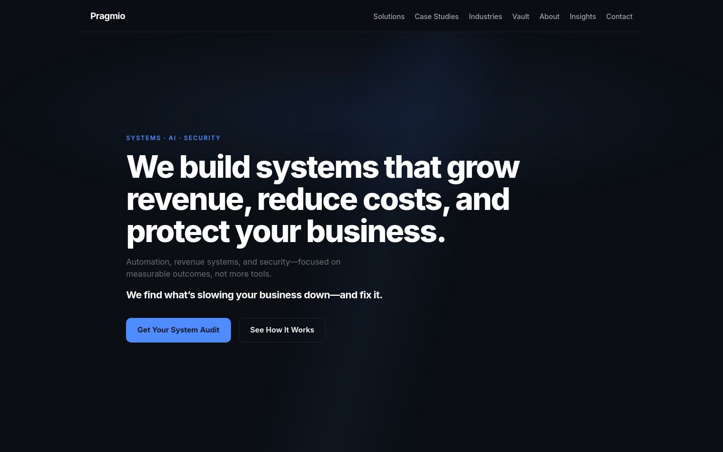 pragmio.com website homepage - live status check by WebsiteDown.xyz
