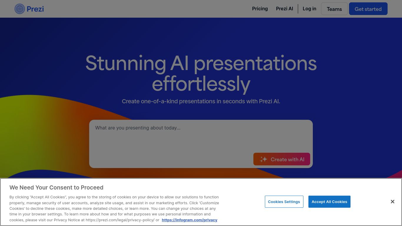 prezi.com website homepage - live status check by WebsiteDown.xyz