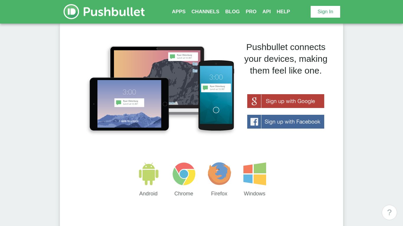 pushbullet.com website homepage - live status check by WebsiteDown.xyz
