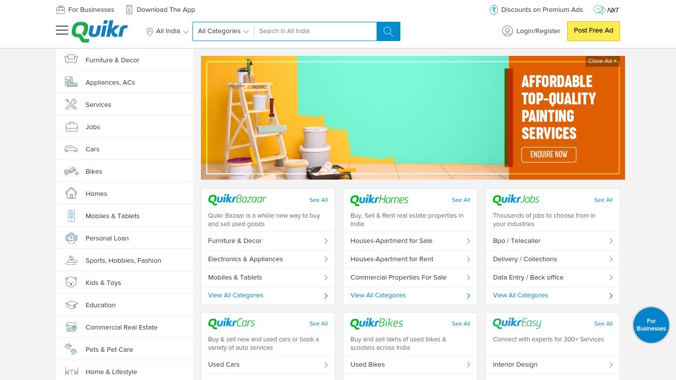 quikr.com website homepage - live status check by WebsiteDown.xyz