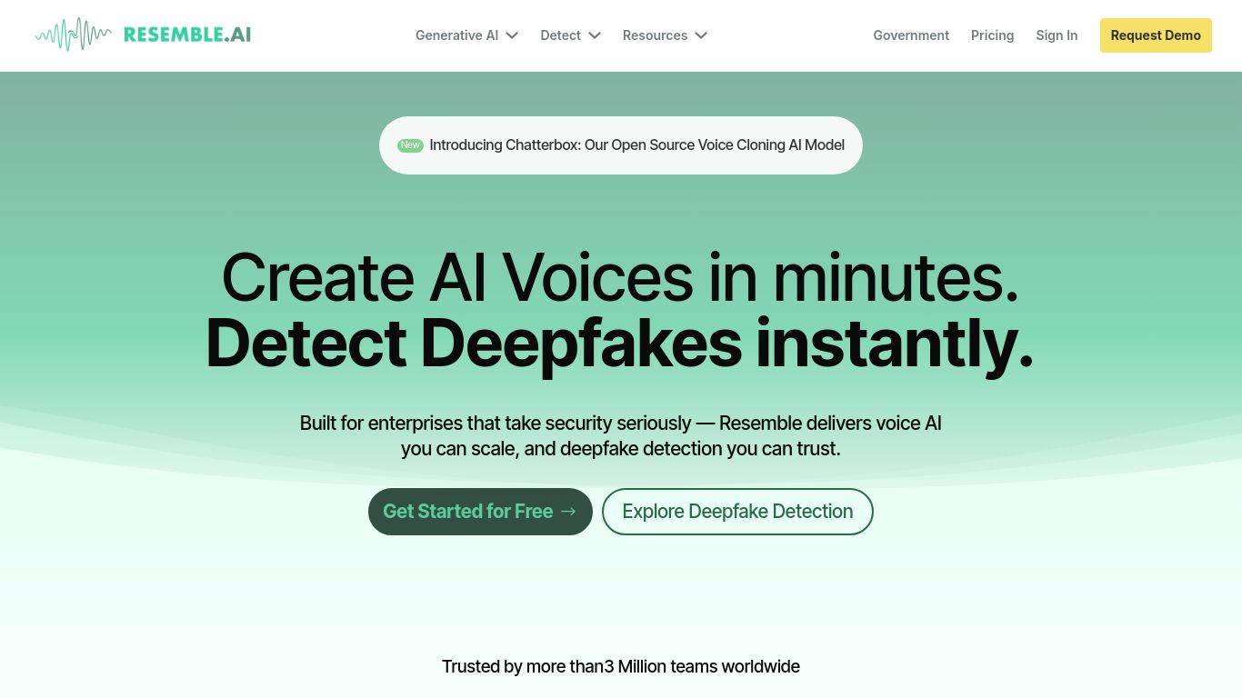 resemble.ai website homepage - live status check by WebsiteDown.xyz