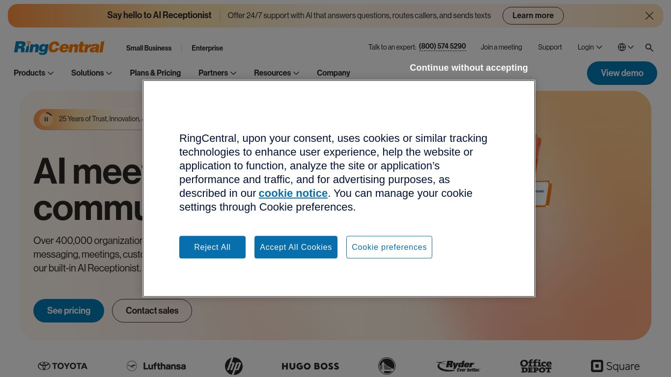 ringcentral.com website homepage - live status check by WebsiteDown.xyz