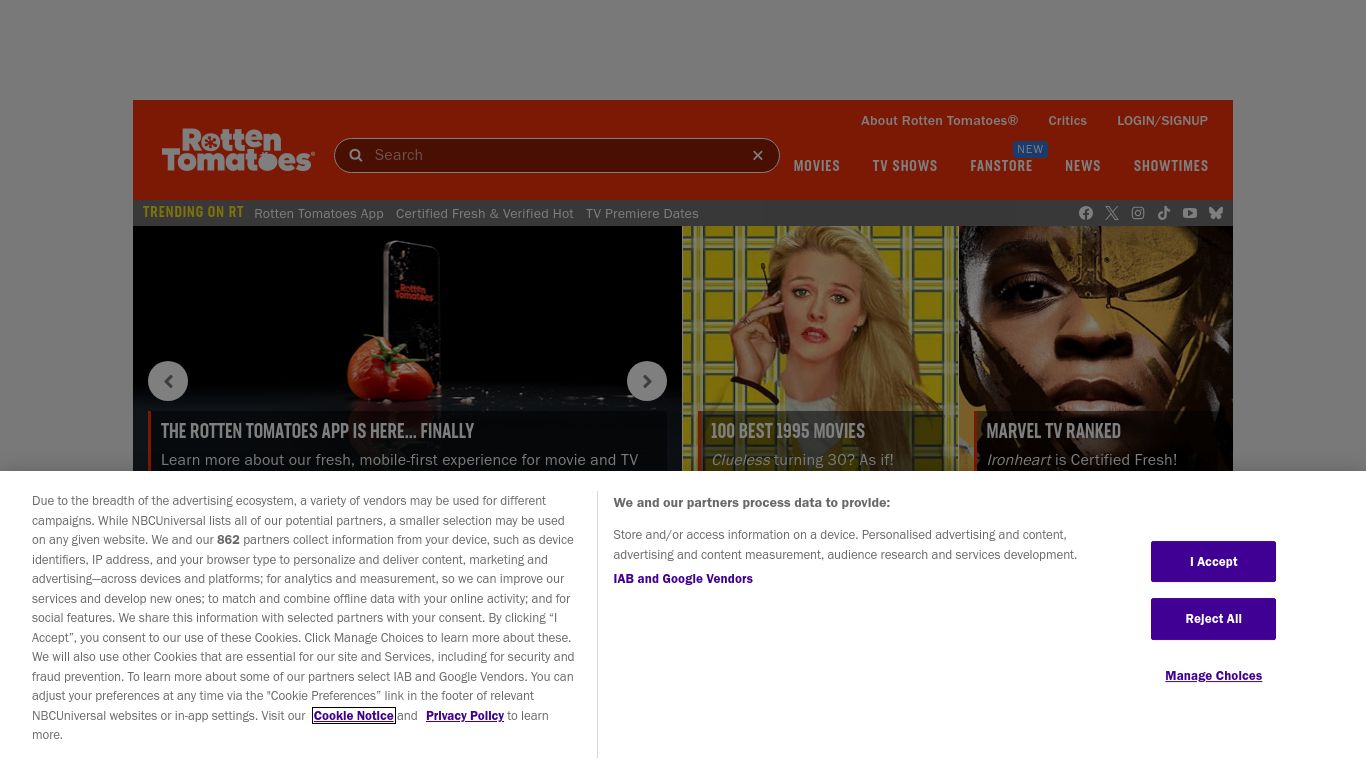rottentomatoes.com website homepage - live status check by WebsiteDown.xyz
