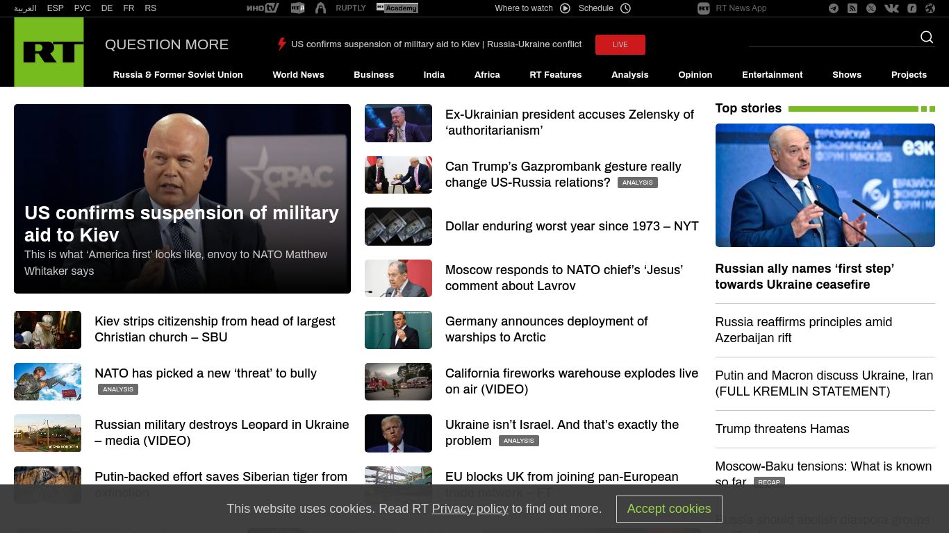rt.com website homepage - live status check by WebsiteDown.xyz