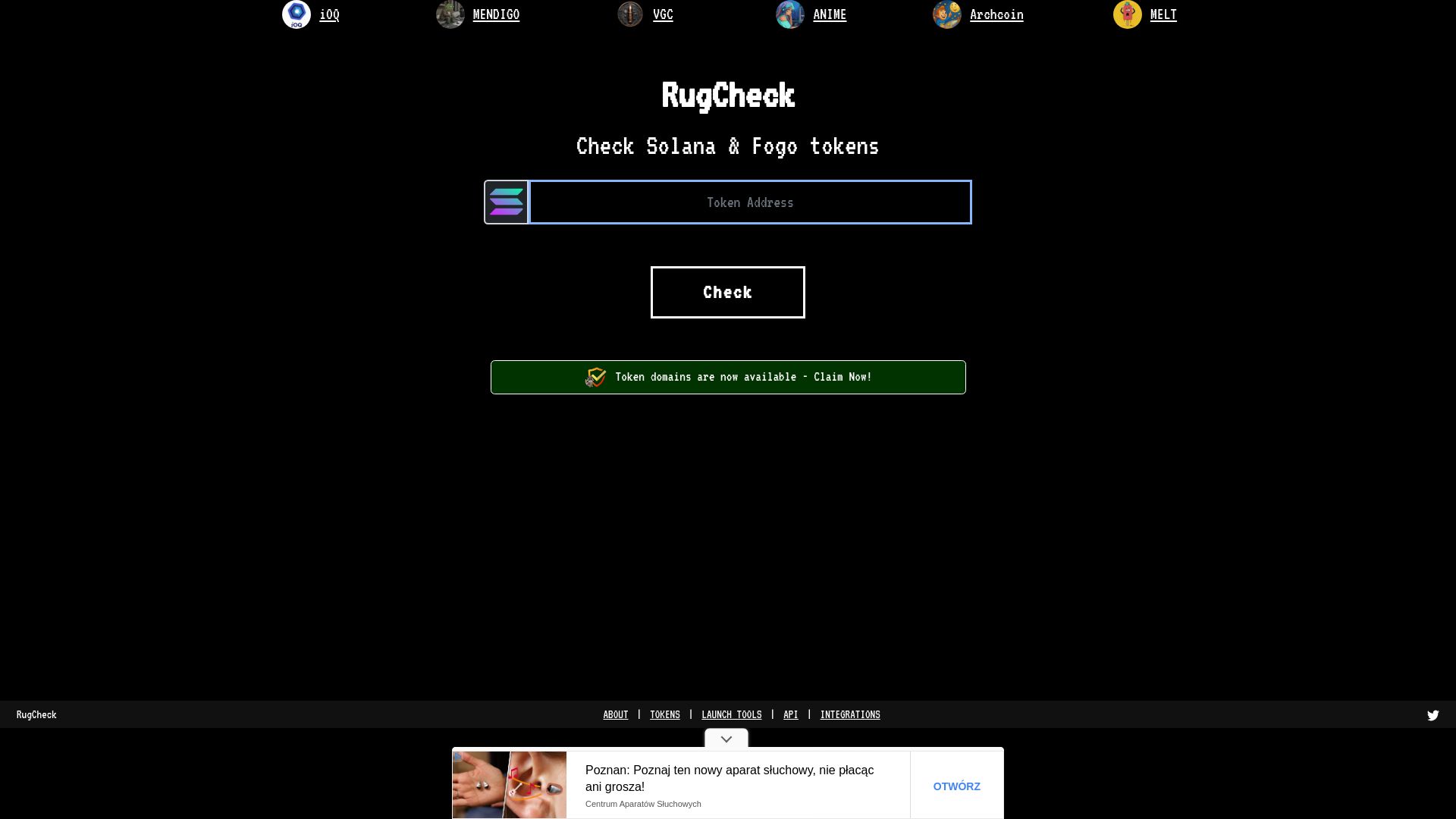 rugcheck.xyz website homepage - live status check by WebsiteDown.xyz