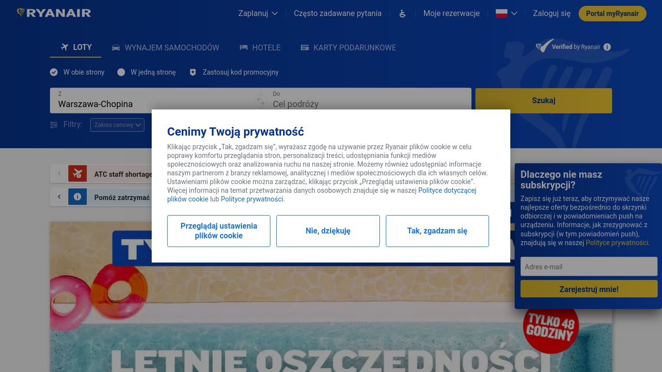 ryanair.com website homepage - live status check by WebsiteDown.xyz