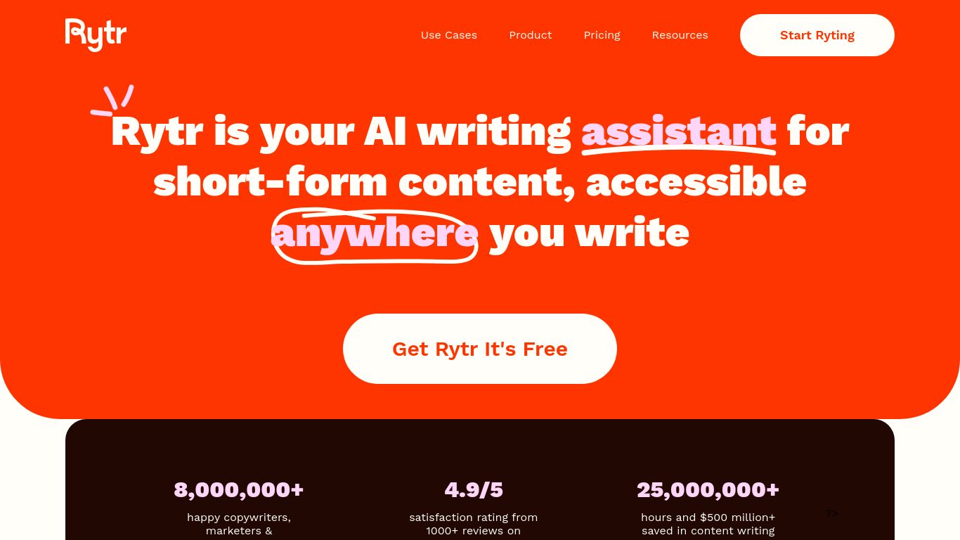 rytr.me website homepage - live status check by WebsiteDown.xyz