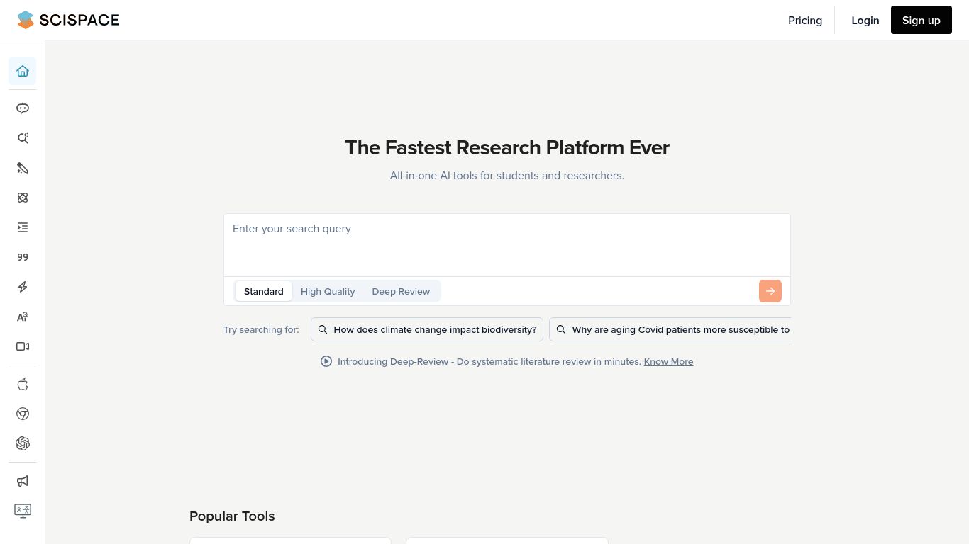 scispace.com website homepage - live status check by WebsiteDown.xyz