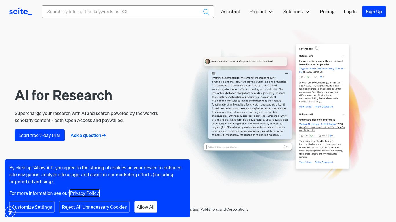 scite.ai website homepage - live status check by WebsiteDown.xyz