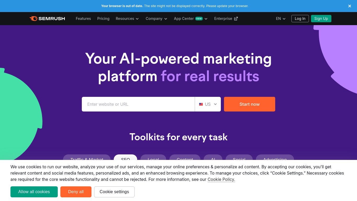 semrush.com website homepage - live status check by WebsiteDown.xyz