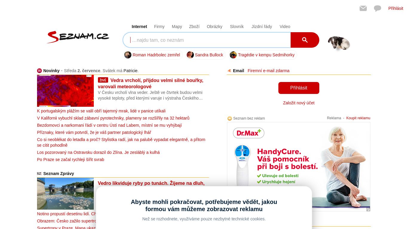 seznam.cz website homepage - live status check by WebsiteDown.xyz