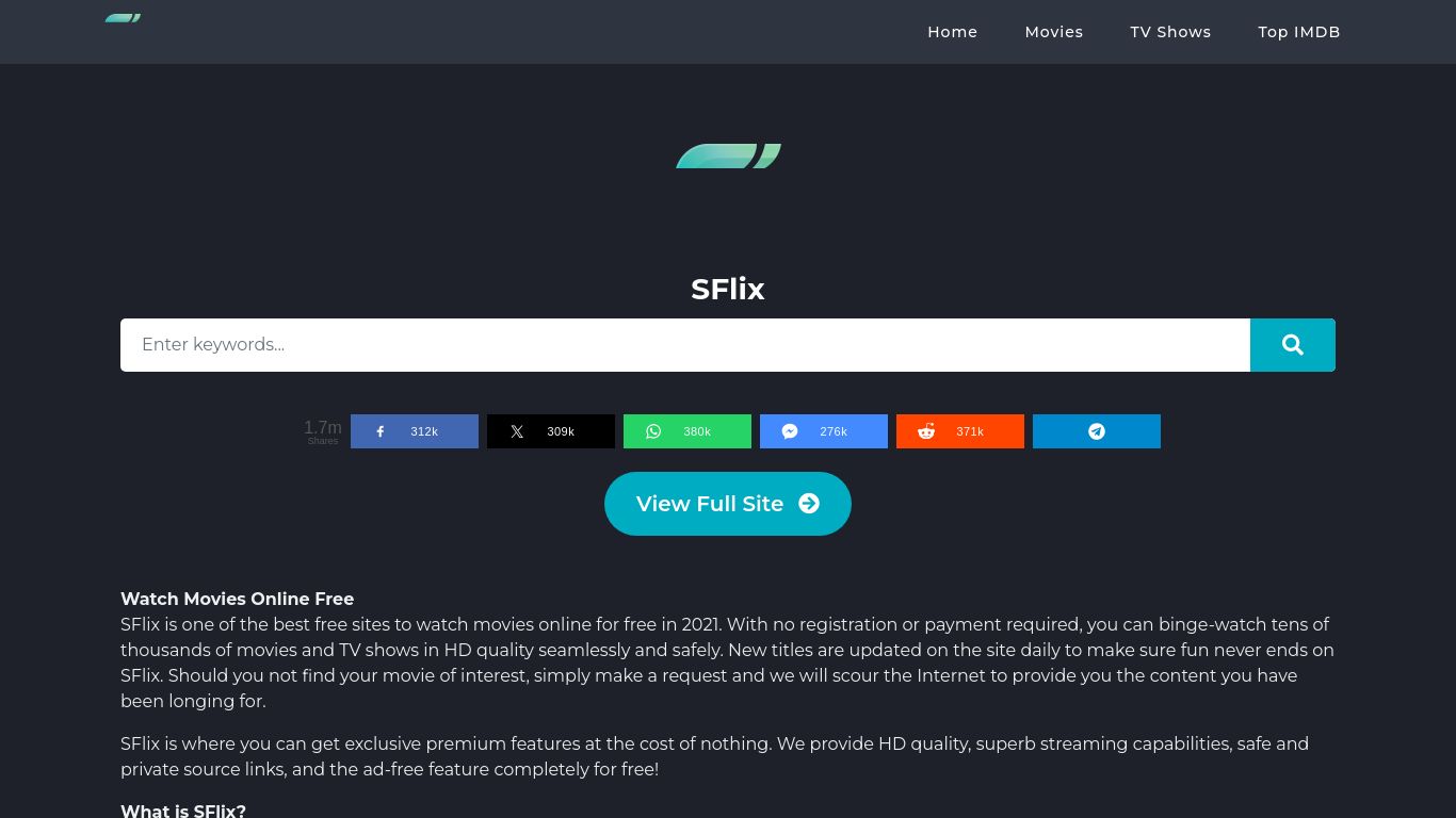 sflix.to website homepage - live status check by WebsiteDown.xyz
