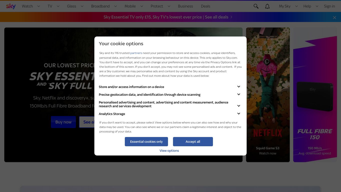 sky.com website homepage - live status check by WebsiteDown.xyz