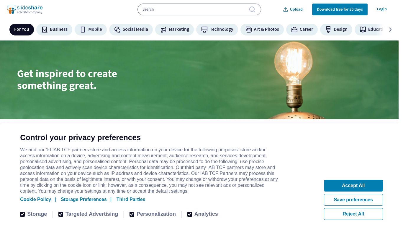 slideshare.net website homepage - live status check by WebsiteDown.xyz