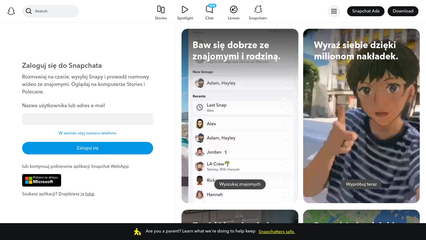 snapchat.com website homepage - live status check by WebsiteDown.xyz