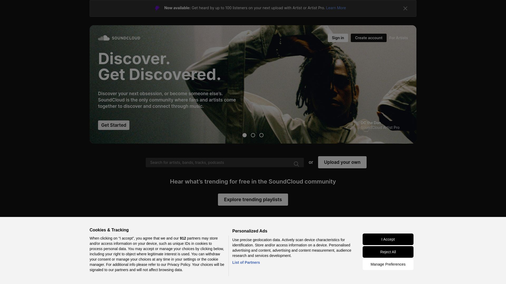 soundcloud.com website homepage - live status check by WebsiteDown.xyz