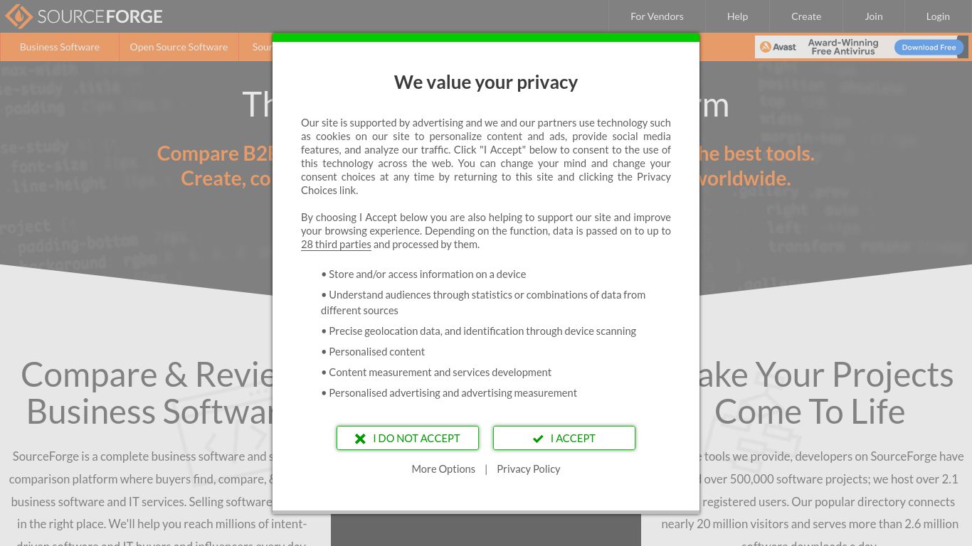 sourceforge.net website homepage - live status check by WebsiteDown.xyz