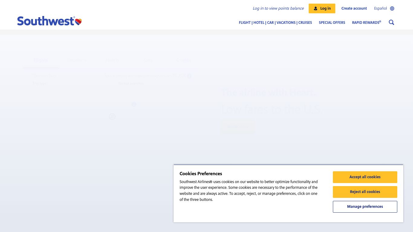 southwest.com website homepage - live status check by WebsiteDown.xyz