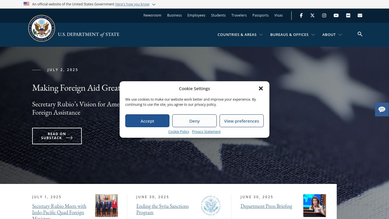 state.gov website homepage - live status check by WebsiteDown.xyz