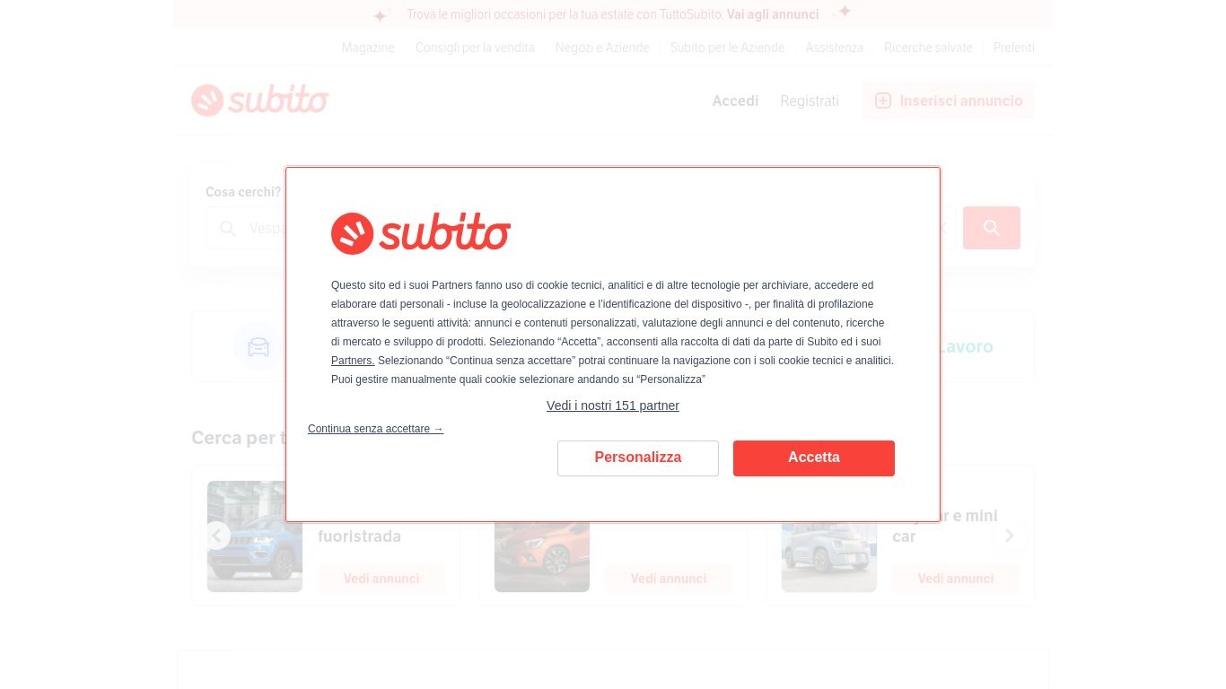 subito.it website homepage - live status check by WebsiteDown.xyz