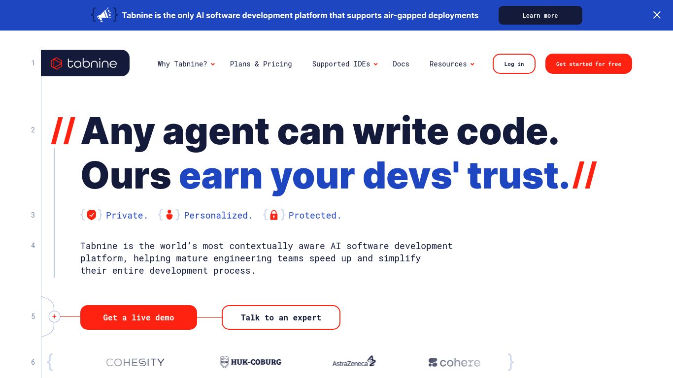 tabnine.com website homepage - live status check by WebsiteDown.xyz