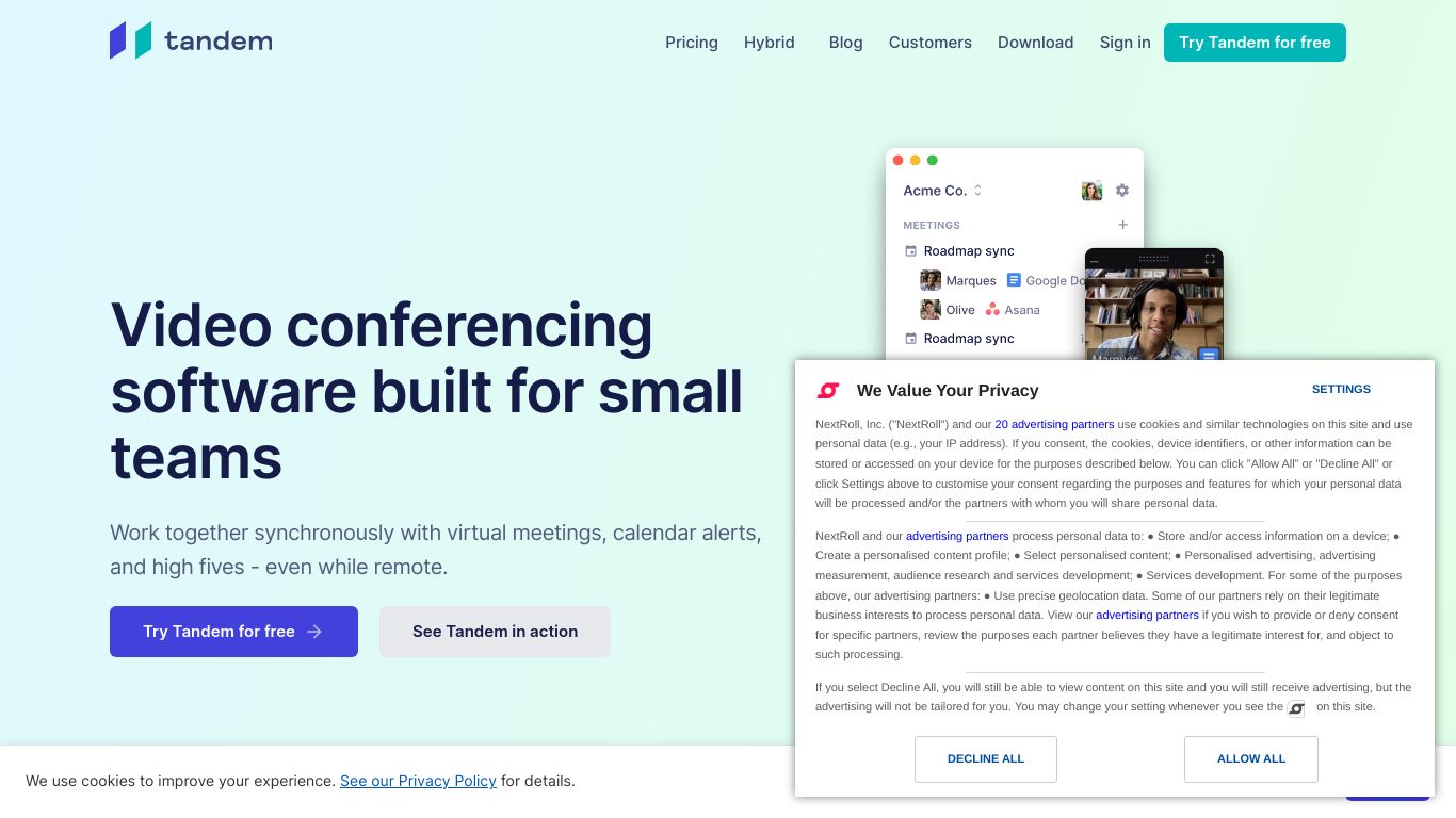 tandem.chat website homepage - live status check by WebsiteDown.xyz