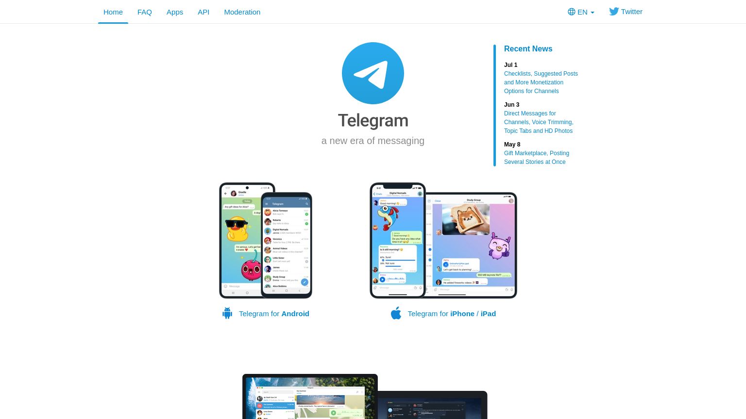 telegram.org website homepage - live status check by WebsiteDown.xyz
