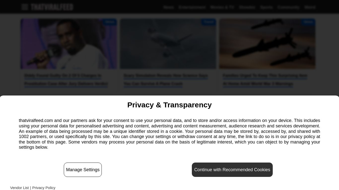 thatviralfeed.com website homepage - live status check by WebsiteDown.xyz