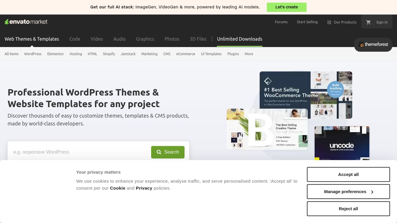 themeforest.net website homepage - live status check by WebsiteDown.xyz