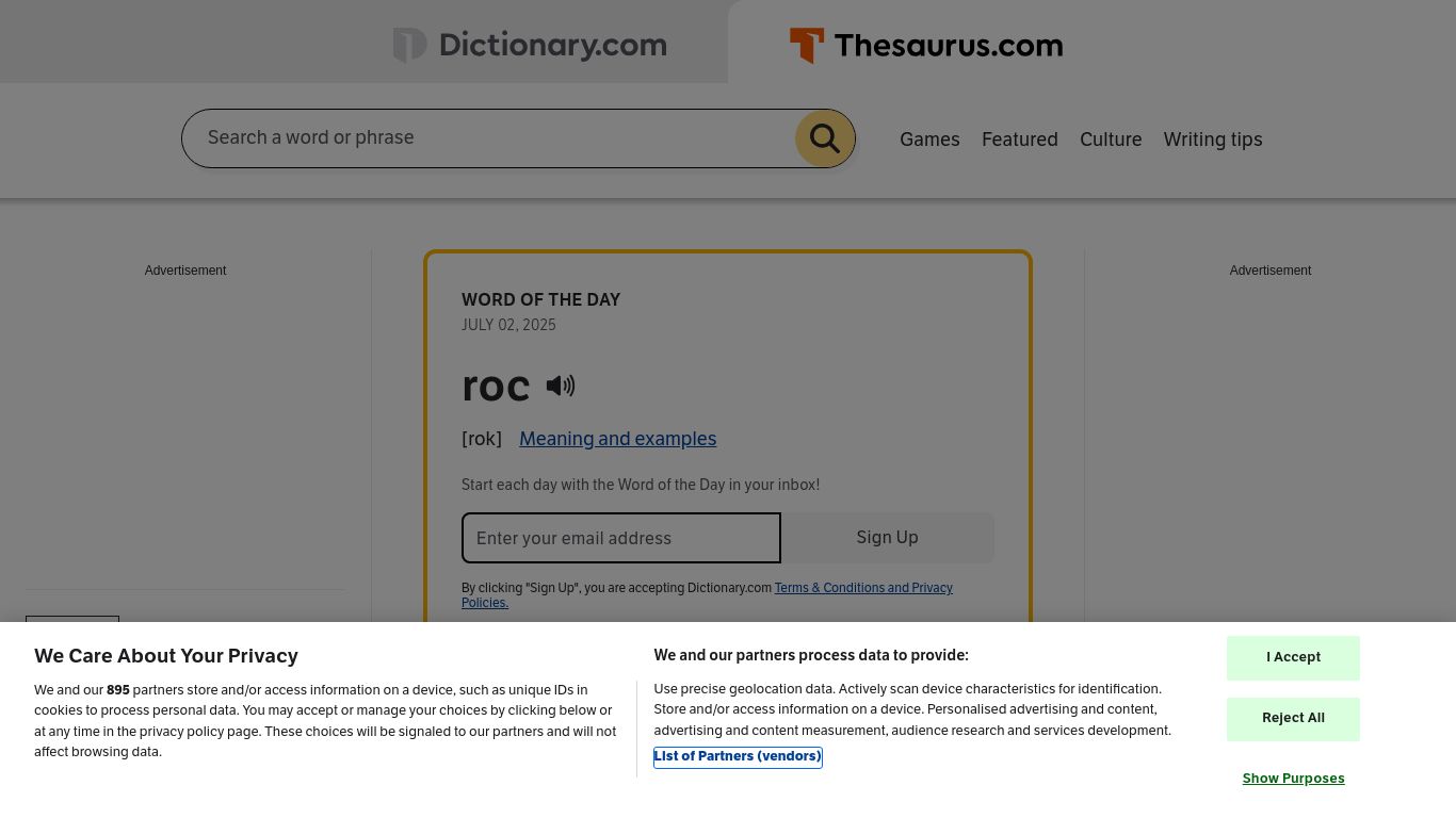 thesaurus.com website homepage - live status check by WebsiteDown.xyz