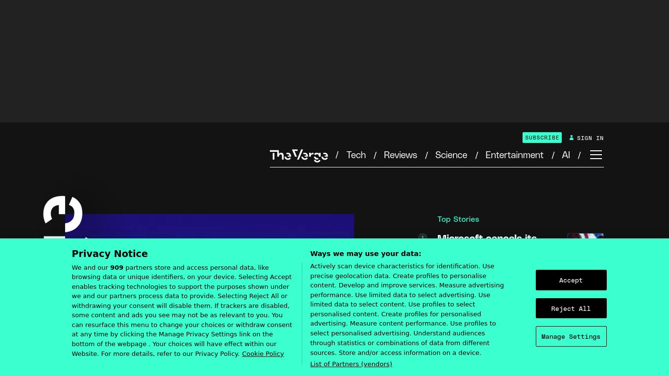 theverge.com website homepage - live status check by WebsiteDown.xyz