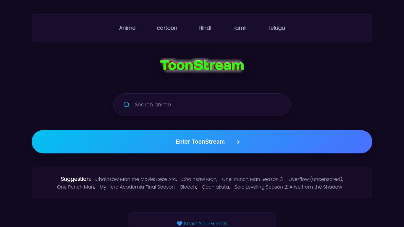 toonstream.one website homepage - live status check by WebsiteDown.xyz