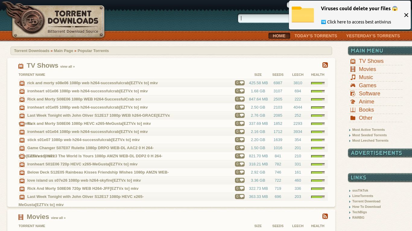 torrentdownloads.pro website homepage - live status check by WebsiteDown.xyz