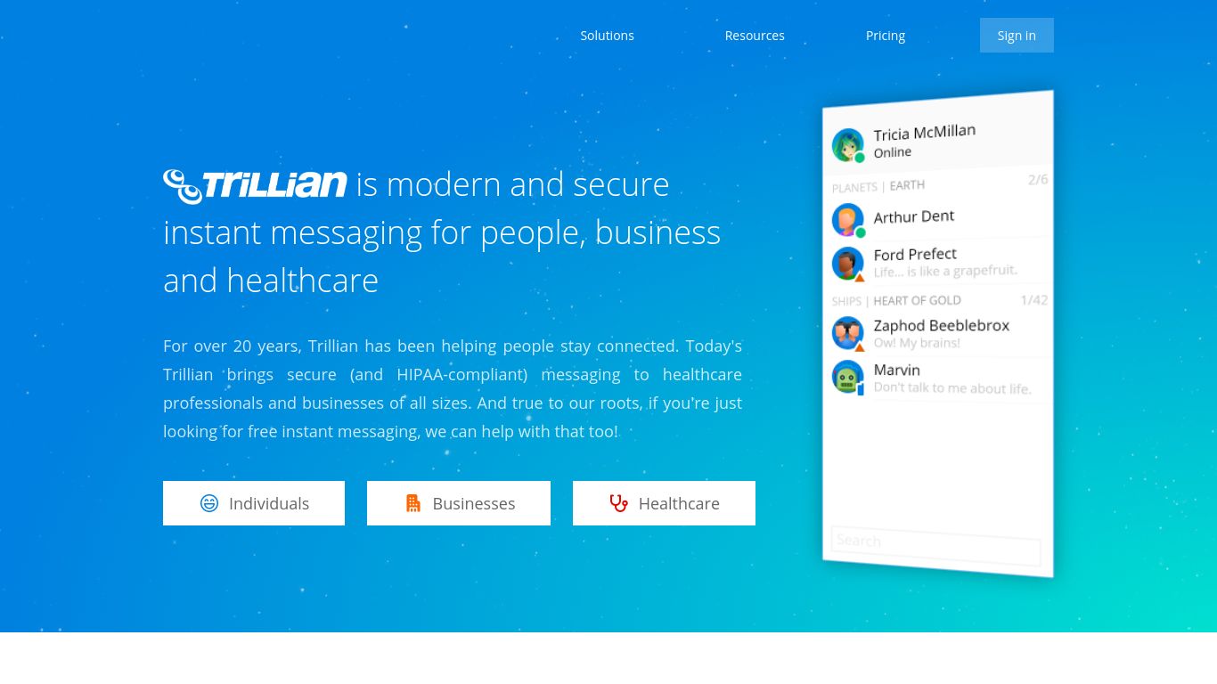 trillian.im website homepage - live status check by WebsiteDown.xyz